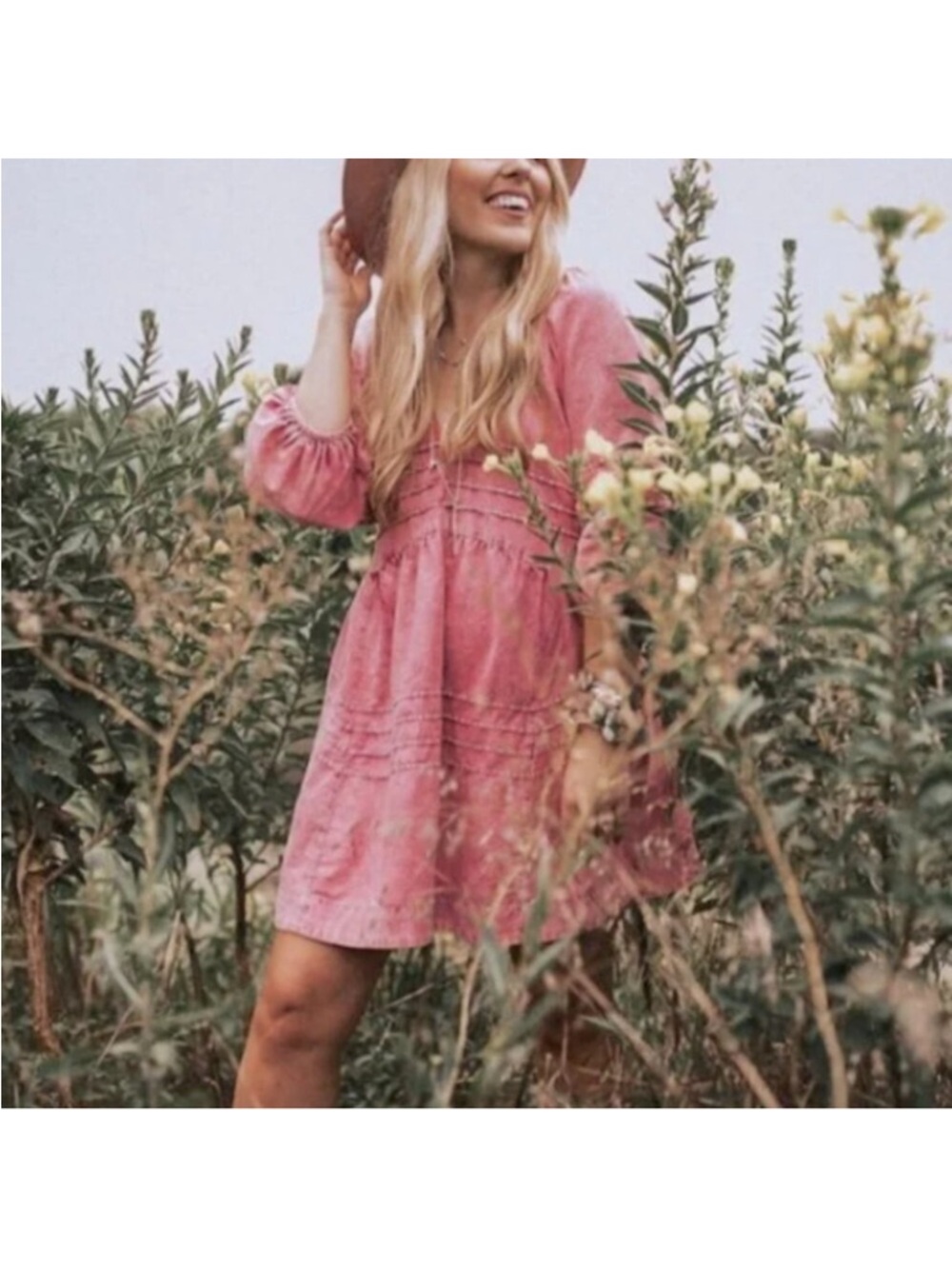 Free People Rose Pink Smocked Babydoll Dress